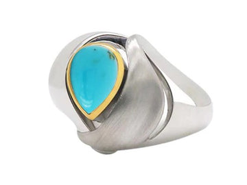 Sterling Silver with Yellow Gold Pear Shape Turquoise Ring